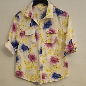 Christopher & Banks Floral Blouse with Short Sleeves